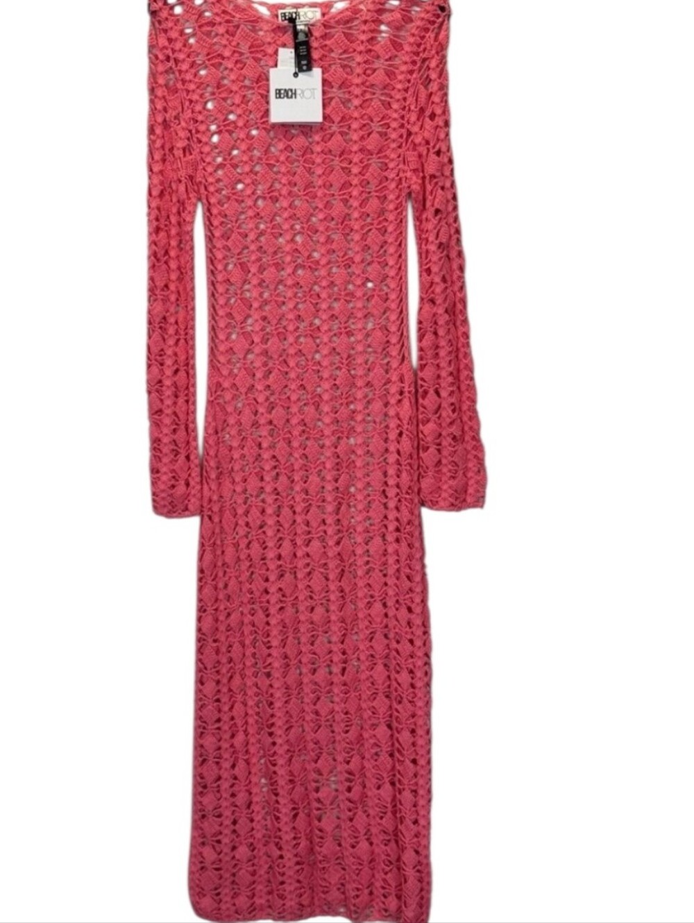 Beach Riot Ariana Crochet Maxi Dress Hot Coral L NWT Cover Up Knit - Picture 7 of 15